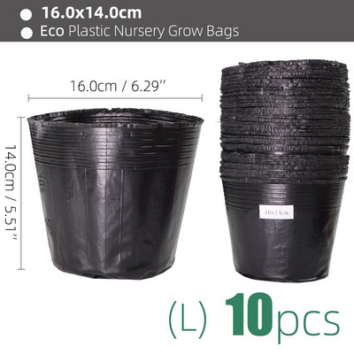 15 méretű PE műanyag ültetési táska Fekete faiskolai cserepek szellőzőnyílásokkal, alkalmas kis nagy kertben virágos gyümölcs-zöldség termesztésre