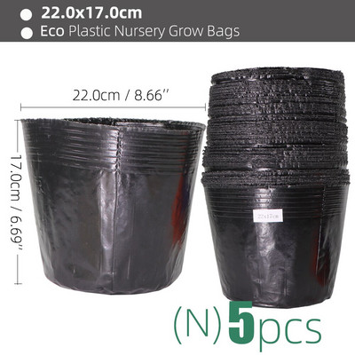 15 méretű PE műanyag ültetési táska Fekete faiskolai cserepek szellőzőnyílásokkal, alkalmas kis nagy kertben virágos gyümölcs-zöldség termesztésre