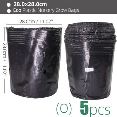 15 méretű PE műanyag ültetési táska Fekete faiskolai cserepek szellőzőnyílásokkal, alkalmas kis nagy kertben virágos gyümölcs-zöldség termesztésre