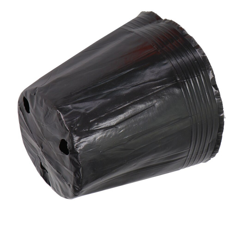 15 méretű PE műanyag ültetési táska Fekete faiskolai cserepek szellőzőnyílásokkal, alkalmas kis nagy kertben virágos gyümölcs-zöldség termesztésre