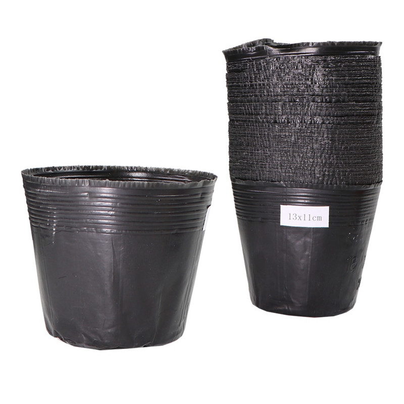 15 méretű PE műanyag ültetési táska Fekete faiskolai cserepek szellőzőnyílásokkal, alkalmas kis nagy kertben virágos gyümölcs-zöldség termesztésre