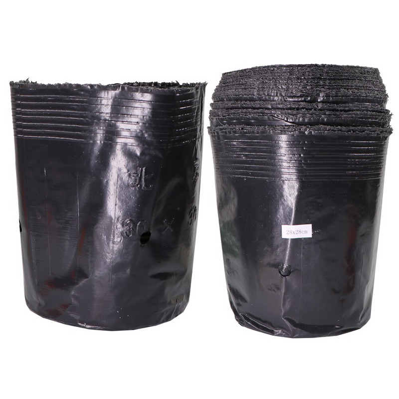 15 méretű PE műanyag ültetési táska Fekete faiskolai cserepek szellőzőnyílásokkal, alkalmas kis nagy kertben virágos gyümölcs-zöldség termesztésre