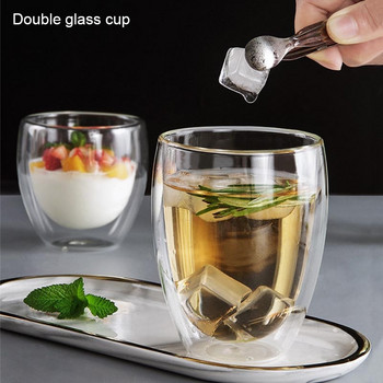 BORREY Топлоустойчива стъклена чаша с двойна стена Прозрачна стъклена чаша за бира Еспресо Чаша за кафе Чаша за мляко и сок Чаша за напитки Чаша Чаша