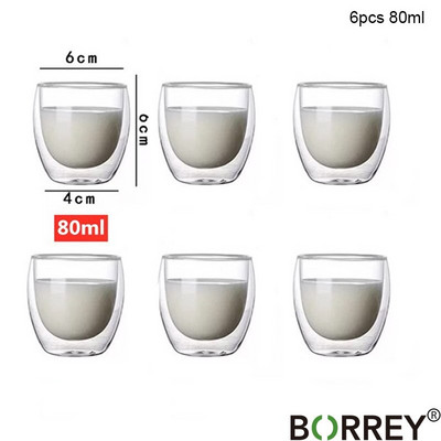 BORREY hőálló duplafalú üvegpohár átlátszó üveg sör eszpresszó kávéscsésze tejlé bögre ivóedény pohár teáscsészék