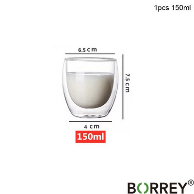 BORREY hőálló duplafalú üvegpohár átlátszó üveg sör eszpresszó kávéscsésze tejlé bögre ivóedény pohár teáscsészék