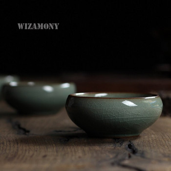 WIZAMONY Китайски Longquan Celadon Керамични прибори за чай Порцеланови чаши Чаша Купа за чай Златна рибка 60 мл Китайски комплект за чай Pot Crackle Set