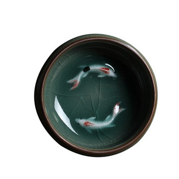 WIZAMONY Chinese Longquan Celadon Κεραμικά τσαγιού Πορσελάνινα Φλιτζάνια Τσαγιού Μπολ Golden Fish 60ml China Teaset Σετ τσαγιού τσαγιού