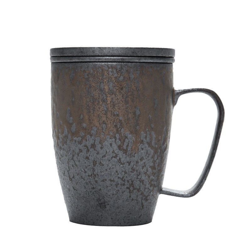 Позлатена керамична филтърна чаша с капак Офис чаша от три части Чаша за вода за варене на чай в ретро стил, Церемониална чаша