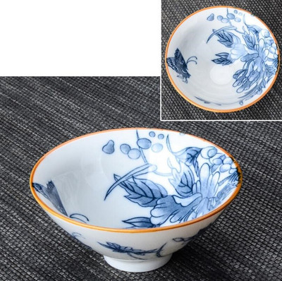 4 db / tétel Kínai kék-fehér porcelán teáscsésze Utazó kerámia teástál vízkőmentesítő, kézzel festett meditációs csészék teáskészlet