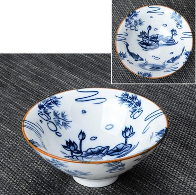 4 db / tétel Kínai kék-fehér porcelán teáscsésze Utazó kerámia teástál vízkőmentesítő, kézzel festett meditációs csészék teáskészlet