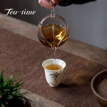 50 мл порцеланова чаша за чай с бяла глазура от кайсия, ръчно рисувани керамични чаши за чай с цветя на бегония, тънка купа от гуми Кунг-фу комплект за чай Master Cup