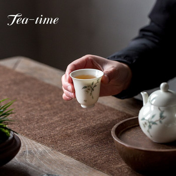 50 мл порцеланова чаша за чай с бяла глазура от кайсия, ръчно рисувани керамични чаши за чай с цветя на бегония, тънка купа от гуми Кунг-фу комплект за чай Master Cup