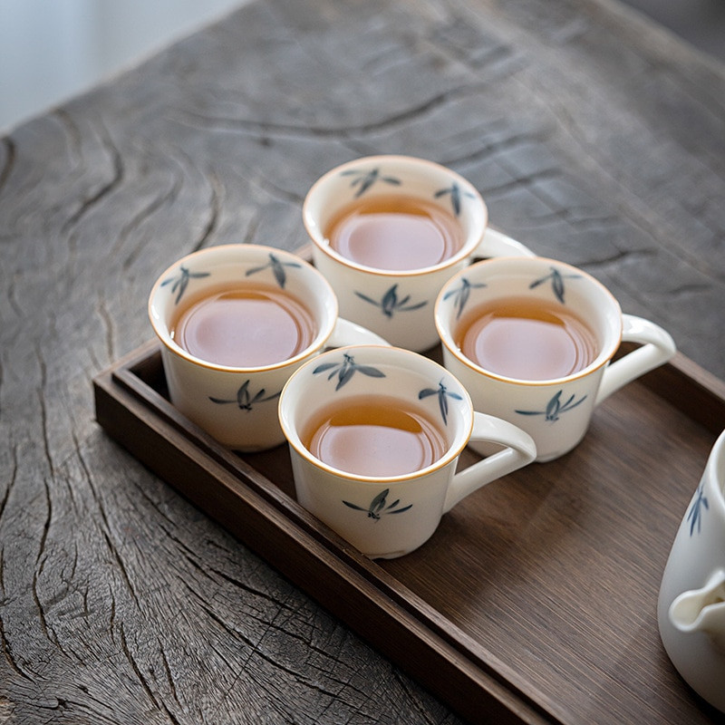 55 ml grynas rankomis dažytas drugelis orchidėjas mažas viengubas arbatos puodelis buitinis keraminis nuo nuplikimo pagrindinis puodelis japoniškas kung fu arbatos indas