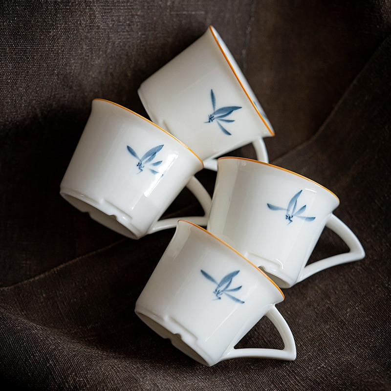 55 ml grynas rankomis dažytas drugelis orchidėjas mažas viengubas arbatos puodelis buitinis keraminis nuo nuplikimo pagrindinis puodelis japoniškas kung fu arbatos indas