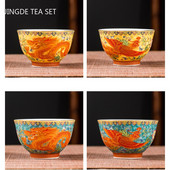 2 vnt. aukštos kokybės keraminis arbatos puodelis, emalio spalvos drakonas ir fenikso raštas arbatos puodelis Boutique individualus vieno puodelio arbatos rinkinio reikmenys