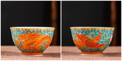 2 vnt. aukštos kokybės keraminis arbatos puodelis, emalio spalvos drakonas ir fenikso raštas arbatos puodelis Boutique individualus vieno puodelio arbatos rinkinio reikmenys