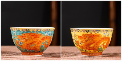 2 vnt. aukštos kokybės keraminis arbatos puodelis, emalio spalvos drakonas ir fenikso raštas arbatos puodelis Boutique individualus vieno puodelio arbatos rinkinio reikmenys