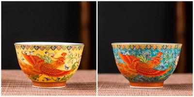 2 vnt. aukštos kokybės keraminis arbatos puodelis, emalio spalvos drakonas ir fenikso raštas arbatos puodelis Boutique individualus vieno puodelio arbatos rinkinio reikmenys