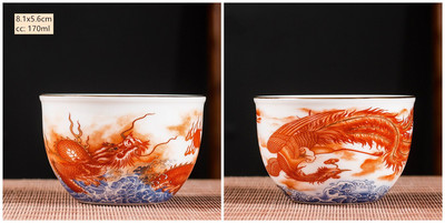 2 vnt. aukštos kokybės keraminis arbatos puodelis, emalio spalvos drakonas ir fenikso raštas arbatos puodelis Boutique individualus vieno puodelio arbatos rinkinio reikmenys