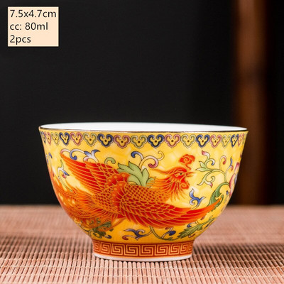 2 vnt. aukštos kokybės keraminis arbatos puodelis, emalio spalvos drakonas ir fenikso raštas arbatos puodelis Boutique individualus vieno puodelio arbatos rinkinio reikmenys