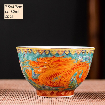 2 vnt. aukštos kokybės keraminis arbatos puodelis, emalio spalvos drakonas ir fenikso raštas arbatos puodelis Boutique individualus vieno puodelio arbatos rinkinio reikmenys