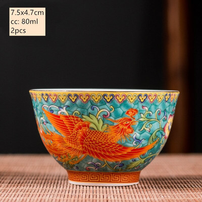 2 vnt. aukštos kokybės keraminis arbatos puodelis, emalio spalvos drakonas ir fenikso raštas arbatos puodelis Boutique individualus vieno puodelio arbatos rinkinio reikmenys