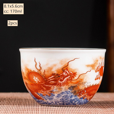 2 vnt. aukštos kokybės keraminis arbatos puodelis, emalio spalvos drakonas ir fenikso raštas arbatos puodelis Boutique individualus vieno puodelio arbatos rinkinio reikmenys