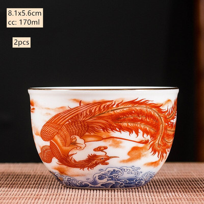 2 vnt. aukštos kokybės keraminis arbatos puodelis, emalio spalvos drakonas ir fenikso raštas arbatos puodelis Boutique individualus vieno puodelio arbatos rinkinio reikmenys