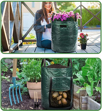 Чанти за отглеждане на картофи PE Чанта за отглеждане на зеленчукова сеялка Направи си сам Саксия за отглеждане на плат Външни градински саксии Градински инструменти Зеленчукова градина 1-12 галона