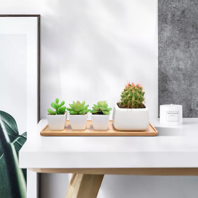 1 bucată tavă din lemn de bambus ghiveci pentru plante farfurie dreptunghiulară Suport pentru cactus suculent Tavă pentru oală cu design simplu și elegant decor pentru casă
