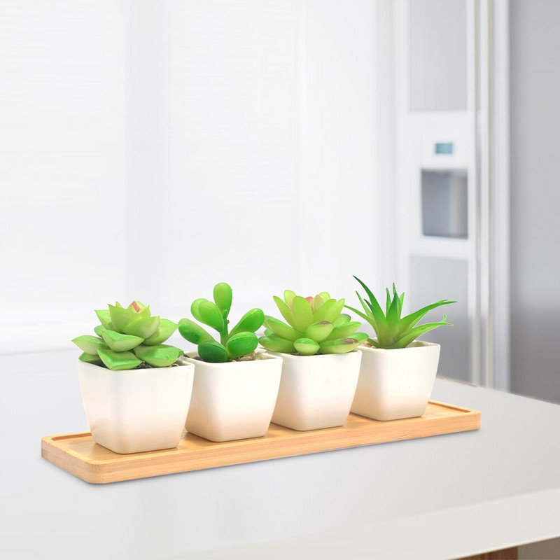 1 bucată tavă din lemn de bambus ghiveci pentru plante farfurie dreptunghiulară Suport pentru cactus suculent Tavă pentru oală cu design simplu și elegant decor pentru casă