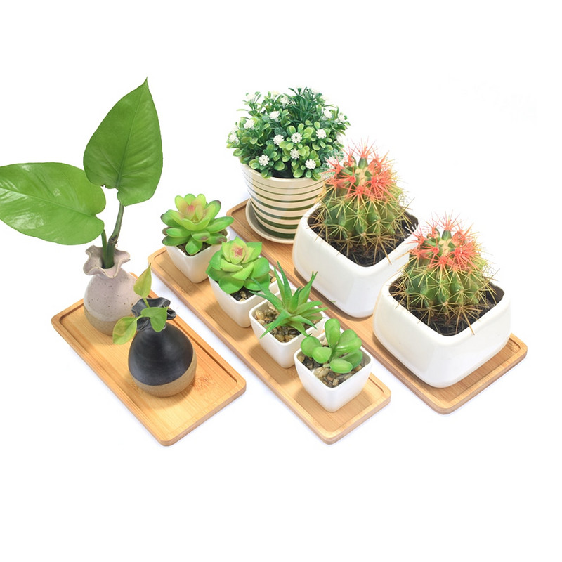 1 bucată tavă din lemn de bambus ghiveci pentru plante farfurie dreptunghiulară Suport pentru cactus suculent Tavă pentru oală cu design simplu și elegant decor pentru casă