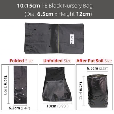 14 dimensiuni, pungă pentru răsaduri din plastic PE, saci de creștere, flori de grădină, fructe și legume, transplant de cultivare