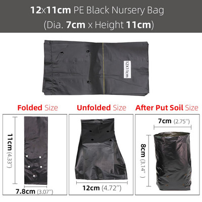 14 dimensiuni, pungă pentru răsaduri din plastic PE, saci de creștere, flori de grădină, fructe și legume, transplant de cultivare