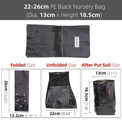 14 dimensiuni, pungă pentru răsaduri din plastic PE, saci de creștere, flori de grădină, fructe și legume, transplant de cultivare