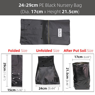 14 dimensiuni, pungă pentru răsaduri din plastic PE, saci de creștere, flori de grădină, fructe și legume, transplant de cultivare