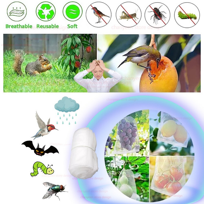 100 vnt. Vaisių apsaugos maišelis Augalų auginimo maišeliai Neaustinis audinys vynuogėms Daržovės Obuoliai Maišelis tinklinis krepšys Sodo priedai Įrankiai