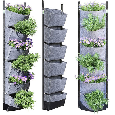 Geantă de jardinieră verticală de grădină cu 6 buzunare, 107X 30cm, montată pe perete, ghivece pentru flori, grădină de casă, legume, fructe