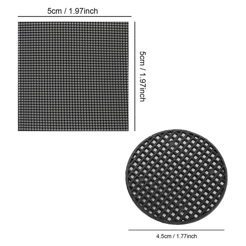 Behogar 50 DB 5x5 cm-es vízelvezető szita + 50 DB 4,5 cm-es kerek hálós párna zamatos bonsaihoz, amely elkerüli a rothadó gyökereket, talajvesztést okozó kártevők