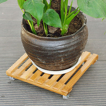 Χονδρικό κύλινδρο βάσης γλάστρας για φυτά Κινούμενος δίσκος με δίσκο τροχού Θήκη Torus Wood Square Plant Caddy Stand φυτών με ρολό