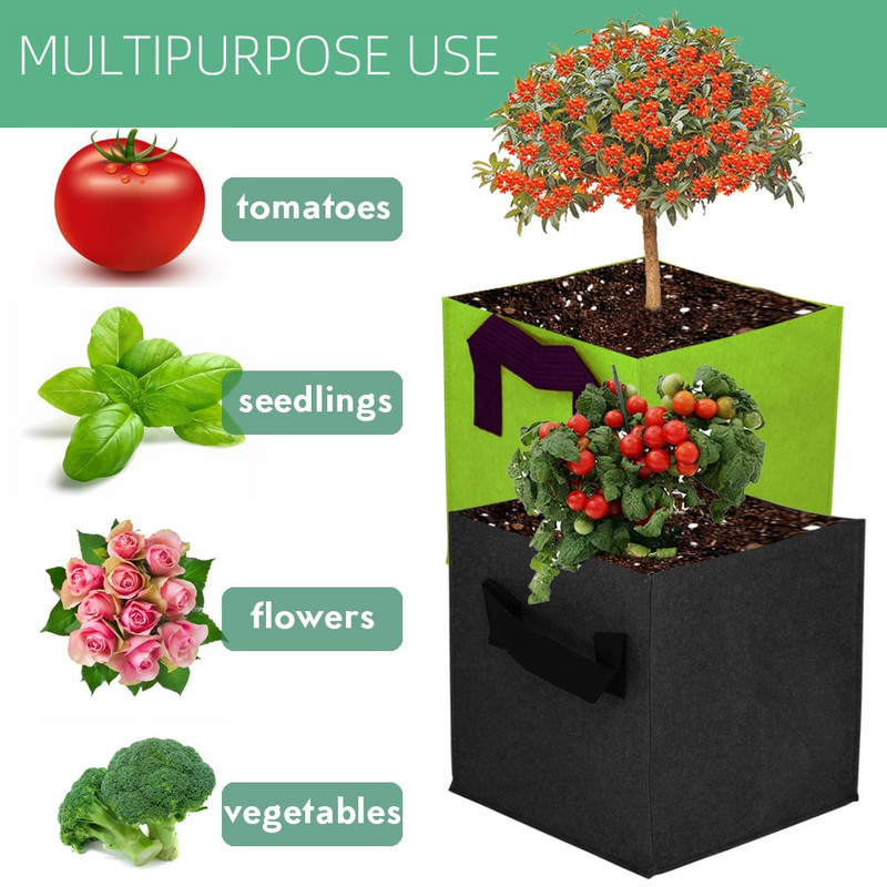 RBCFHI 6 szín 6 méret 1 mm vastagságú négyzet alakú szövet növesztő táskák gazdaságos cserepek fogantyúkkal Kerti ültető edények virágokhoz