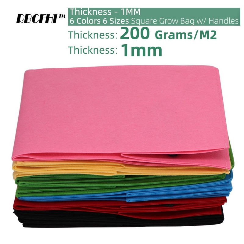 RBCFHI 6 szín 6 méret 1 mm vastagságú négyzet alakú szövet növesztő táskák gazdaságos cserepek fogantyúkkal Kerti ültető edények virágokhoz