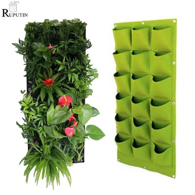 Επιτοίχιες τσάντες φύτευσης 18/36/49/72 Pockets Green Grow Bag Planter Vertical Garden Vegetable Living Garden Bag Flowers Supplement