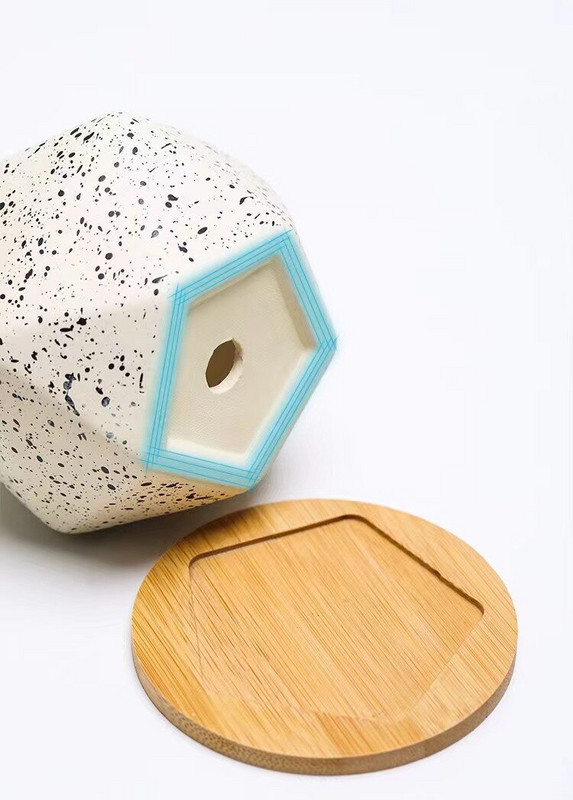 Degraduojantis sultingas augalas kaolinas vazonas biuro stalo ornamentas keraminis penkiakampis macaroon dėmių vėdinama vaza