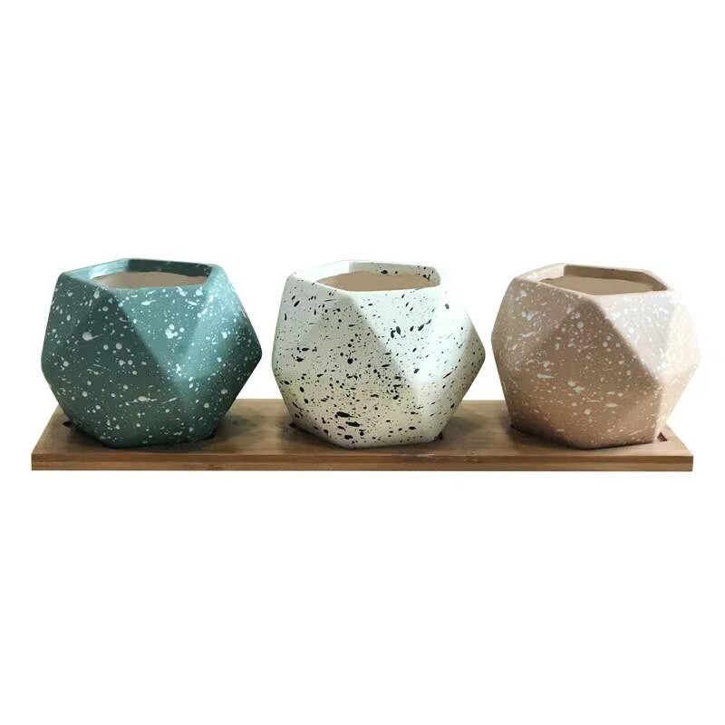 Degraduojantis sultingas augalas kaolinas vazonas biuro stalo ornamentas keraminis penkiakampis macaroon dėmių vėdinama vaza