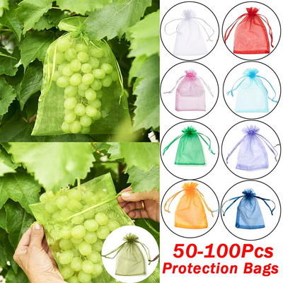 50-100db Szőlőzsákok Kerti termesztőtáska cserepekhez Madárvédő hálózsák Zöldséggyümölcs védőhálós táska Kerti kiegészítők