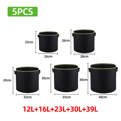5db 3/4/5/7/10 gallon filc termesztő táskák Kertészeti szövet termesztő edény Zöldségparadicsom ültetőgép Kerti burgonyaültető cserepek