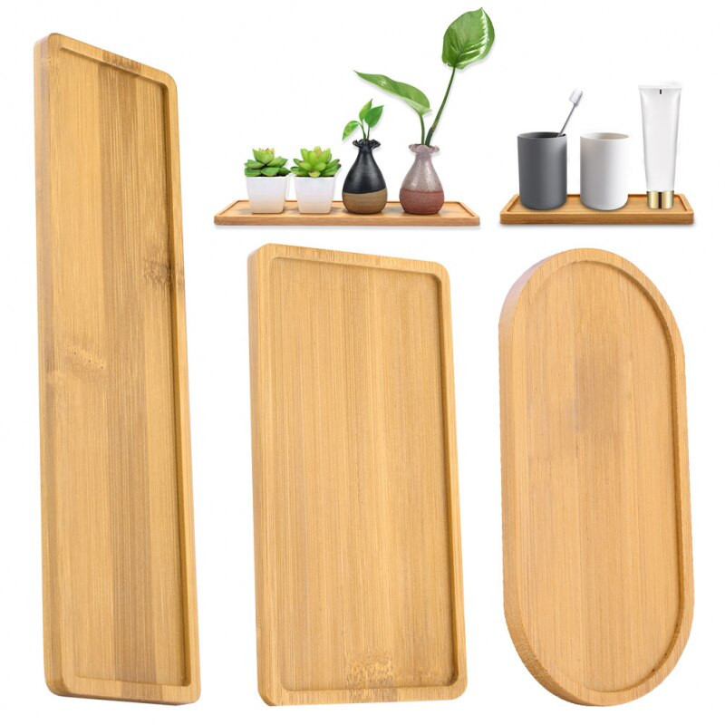 Ghiveci de flori suculente Tavă din bambus Subscris creativ de formă ovală Farfurioara din lemn de bambus Tavă pentru plante Decor pentru balcon de acasă