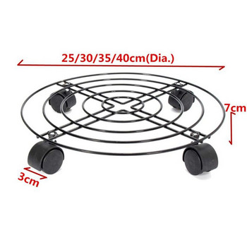 Черна 4 размера метална кръгла тава за саксия с 4 колела Тежка сеялка за цветя Саксия за преместване на количка Стойка за плочи Държач Градински инструменти