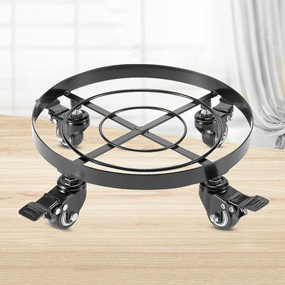 Cărucior rotund pentru ghiveci din metal, cărucior pentru flori pentru interior, cu roți